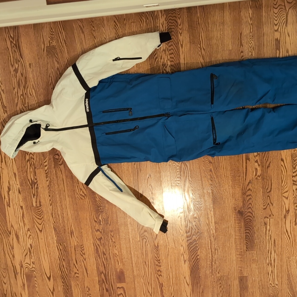 Onepiece Blue and White Hooded Jumpsuit